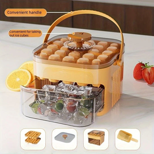 Asuwei Extra Large 50-Cube Ice Maker with Double-Layer Tray and Lid, Food-Safe Material for Effortless Ice Release, Perfect for Entertaining and Beverages